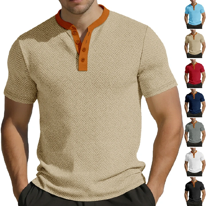 Clothes > Men's Clothing > Tops > T-Shirts  Summer Men's Henley Button Down T-Shirt