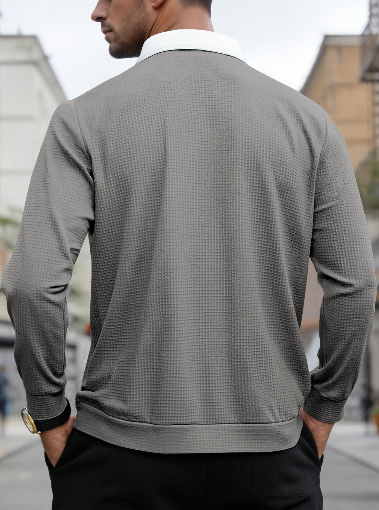 Clothes > Men's Clothing > Tops > Shirts  Long Sleeve Lapel Zip Shirt POLO Shirt S-3XL