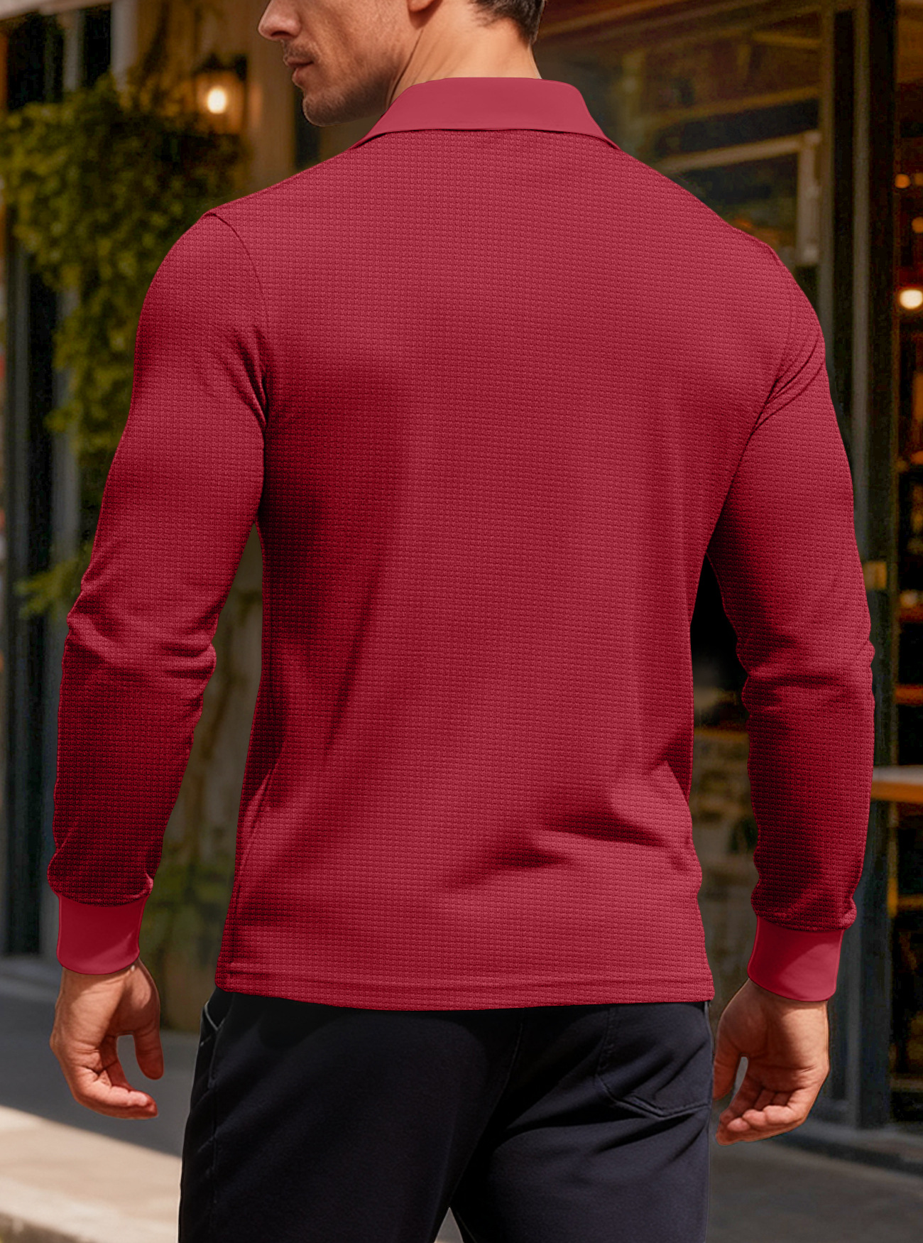 Clothes > Men's Clothing > Tops > Shirts  Waffle Men Long Sleeve Polo Shirt Casual Leisure T-Shirt