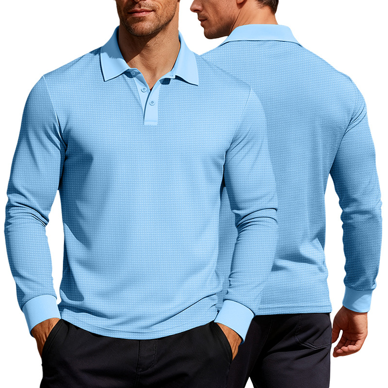 Clothes > Men's Clothing > Tops > Shirts  Waffle Men Long Sleeve Polo Shirt Casual Leisure T-Shirt
