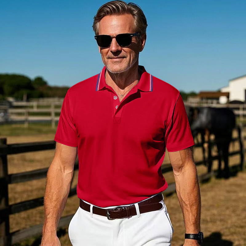 Clothes > Men's Clothing > Tops > T-Shirts  Summer Men's Polo Shirt With Lapel Black T-Shirt