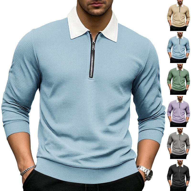 Clothes > Men's Clothing > Tops > Shirts  Long Sleeve Lapel Zip Shirt POLO Shirt S-3XL
