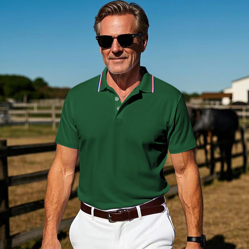 Clothes > Men's Clothing > Tops > T-Shirts  Summer Men's Polo Shirt With Lapel Black T-Shirt