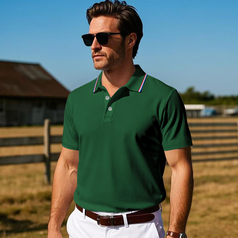 Clothes > Men's Clothing > Tops > T-Shirts  Summer Men's Polo Shirt With Lapel Black T-Shirt