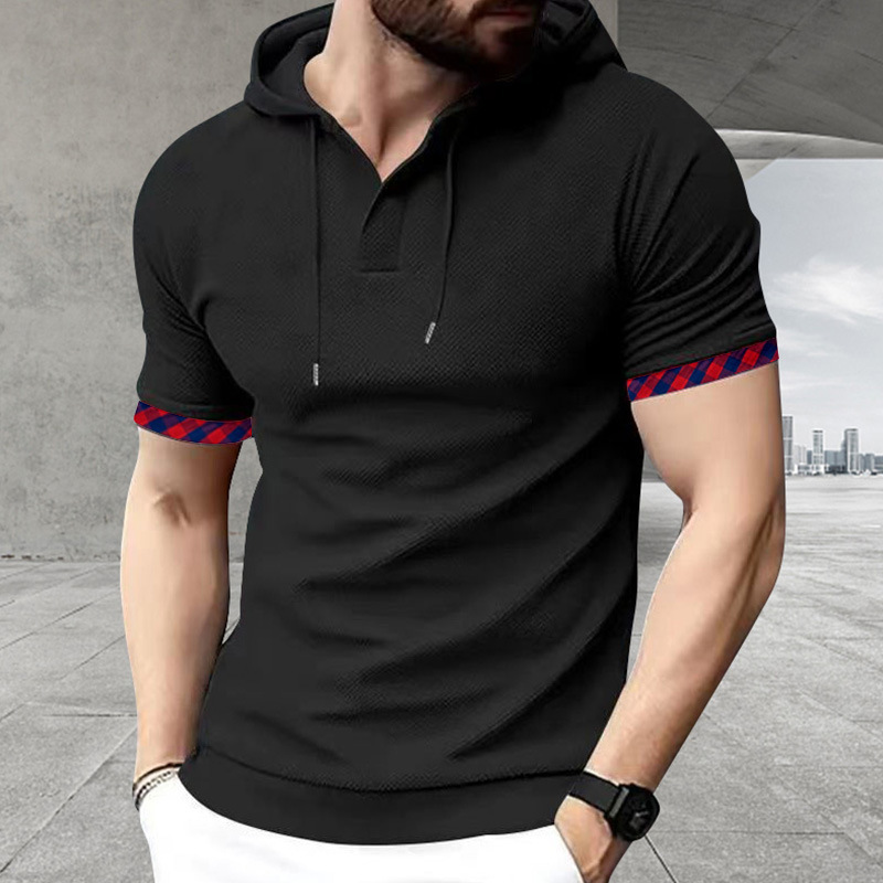 Clothes > Men's Clothing > Tops > T-Shirts  Summer Men's Short Sleeve Polo Hooded T-Shirt S-3XL