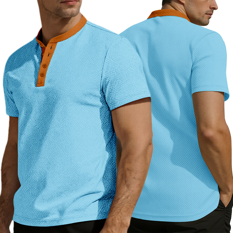 Clothes > Men's Clothing > Tops > T-Shirts  Summer Men's Henley Button Down T-Shirt