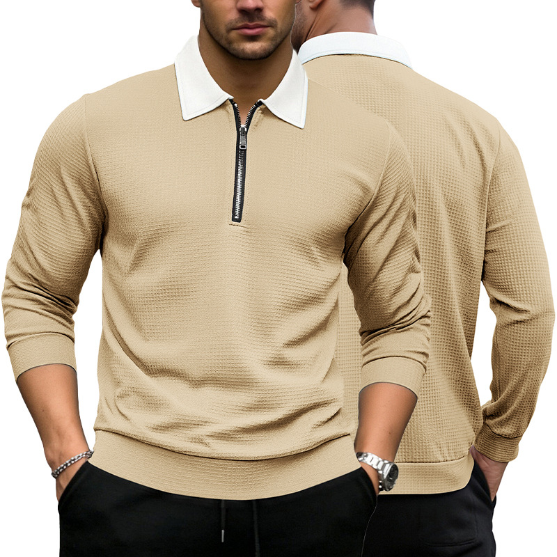 Clothes > Men's Clothing > Tops > Shirts  Long Sleeve Lapel Zip Shirt POLO Shirt S-3XL