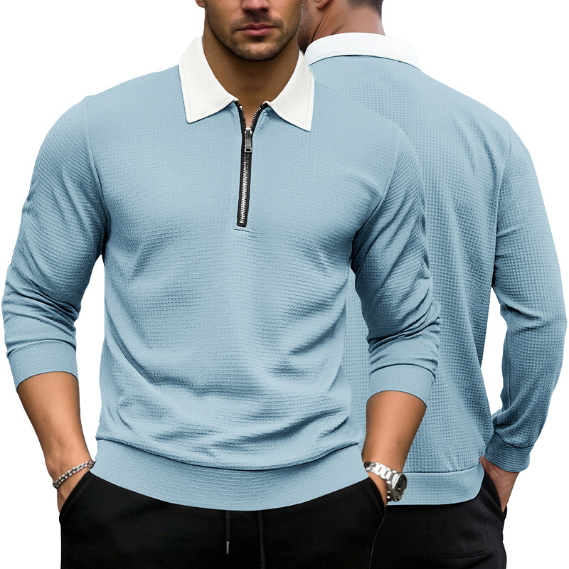 Clothes > Men's Clothing > Tops > Shirts  Long Sleeve Lapel Zip Shirt POLO Shirt S-3XL