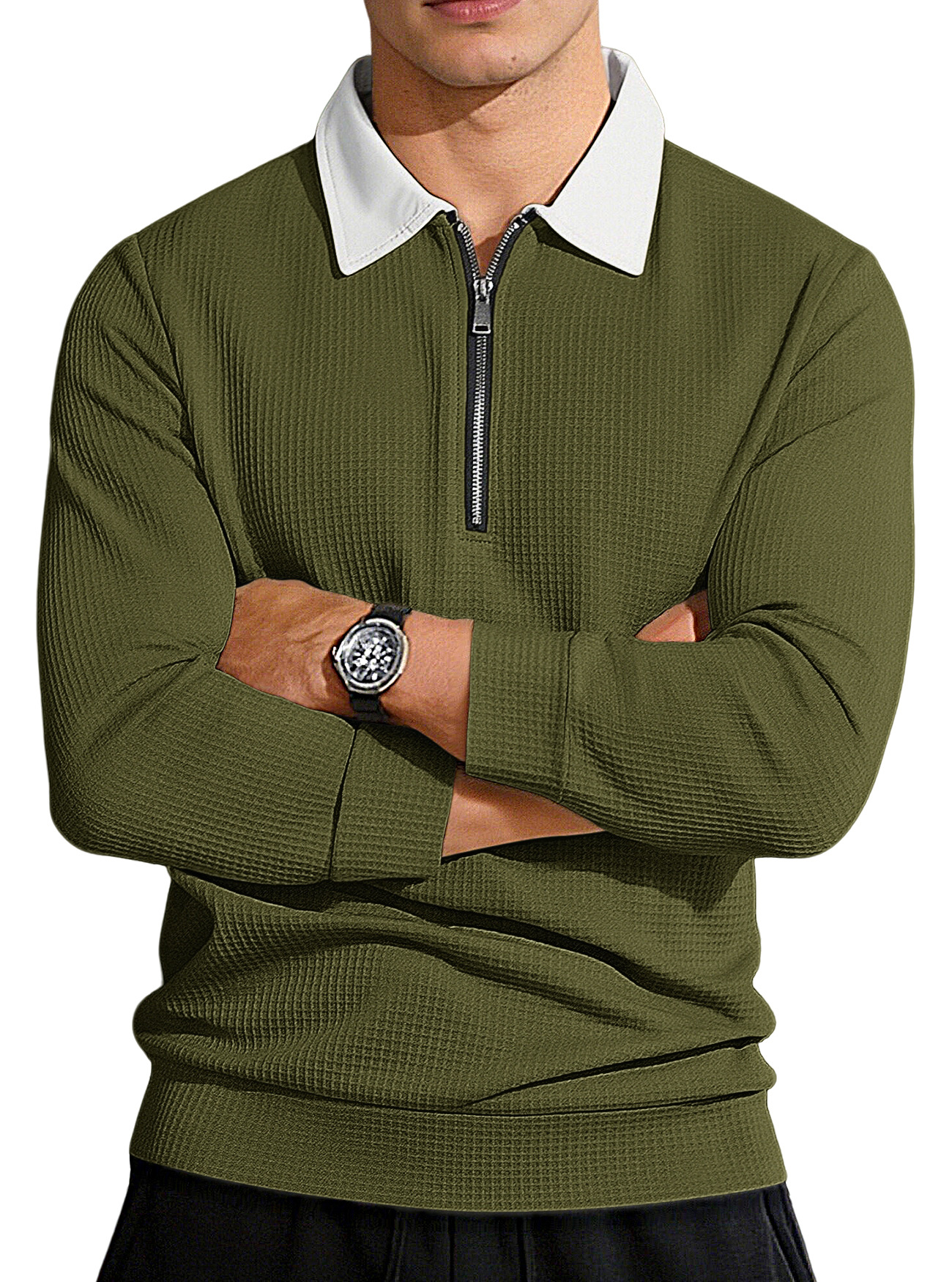 Clothes > Men's Clothing > Tops > Shirts  Long Sleeve Lapel Zip Shirt POLO Shirt S-3XL