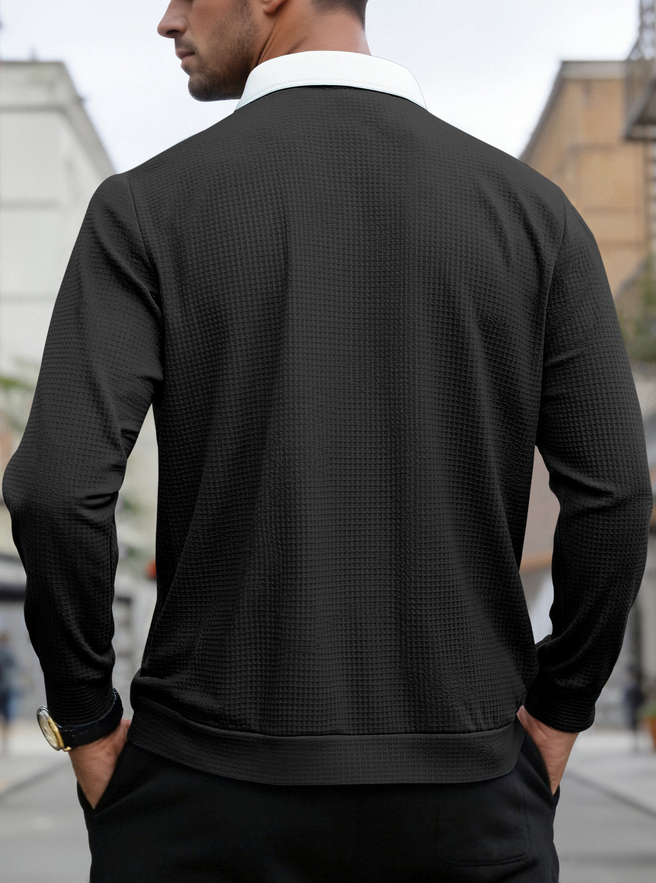 Clothes > Men's Clothing > Tops > Shirts  Long Sleeve Lapel Zip Shirt POLO Shirt S-3XL