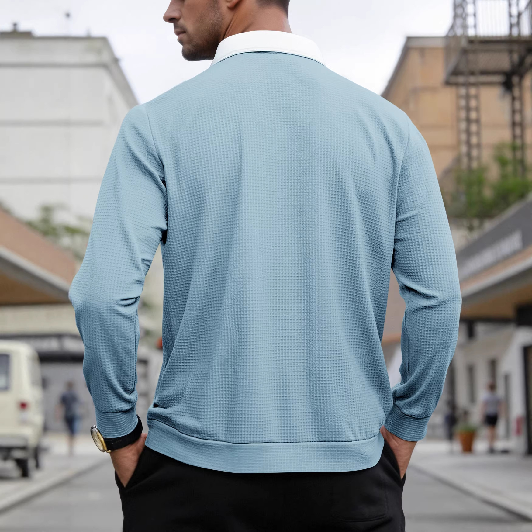 Clothes > Men's Clothing > Tops > Shirts  Long Sleeve Lapel Zip Shirt POLO Shirt S-3XL