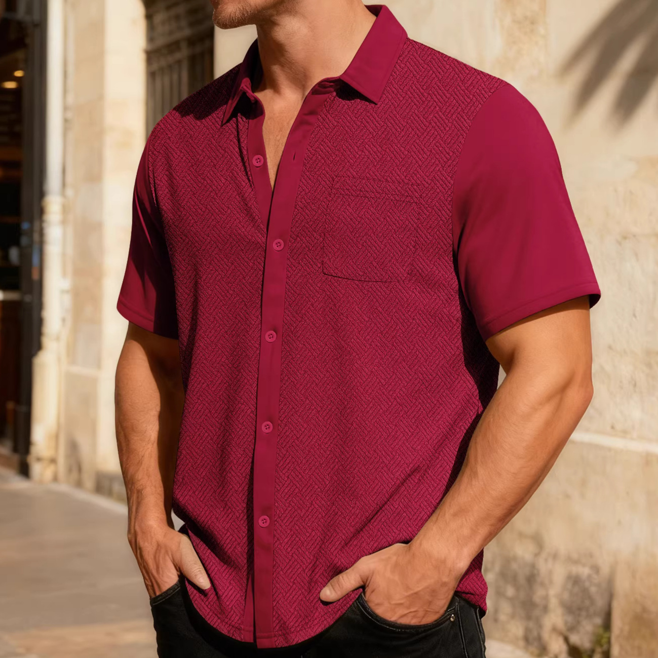 Clothes > Men's Clothing > Tops > T-Shirts  Summer Men's Shirt With Short Sleeves and Loose Lapels