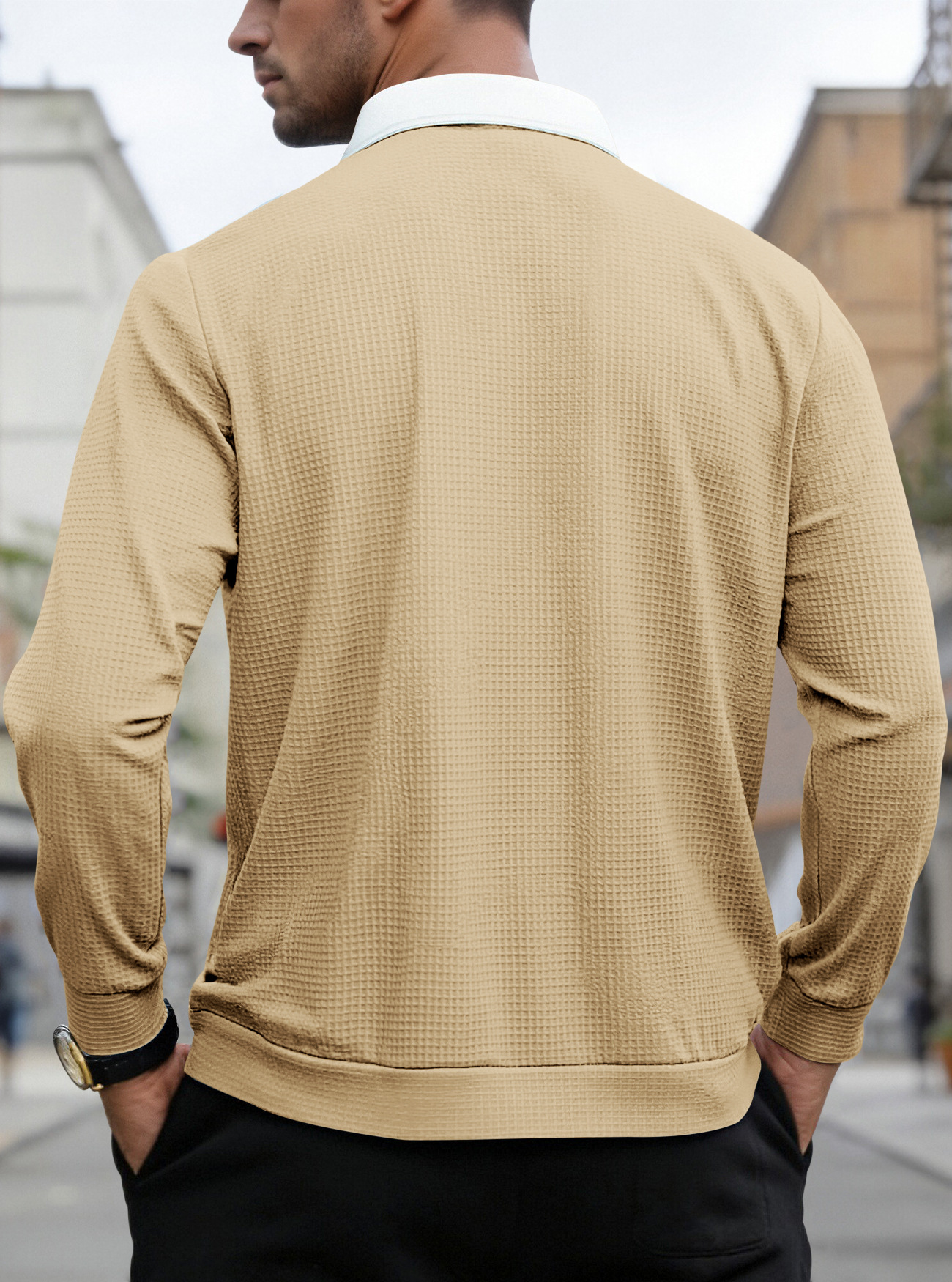 Clothes > Men's Clothing > Tops > Shirts  Long Sleeve Lapel Zip Shirt POLO Shirt S-3XL