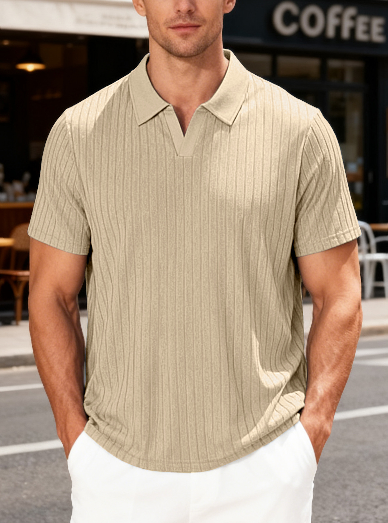 Clothes > Men's Clothing > Tops > T-Shirts  Summer Men's Striped Short Sleeve Shirt Lapel T-Shirt S-3XL