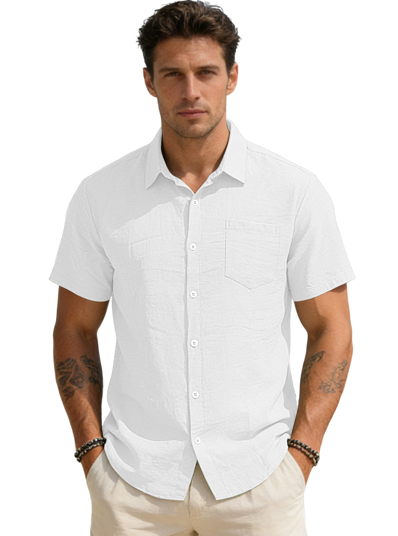 Clothes > Men's Clothing > Tops > T-Shirts  Men's Short Sleeve Loose Lapel Shirt Versatile T-Shirt S-3XL
