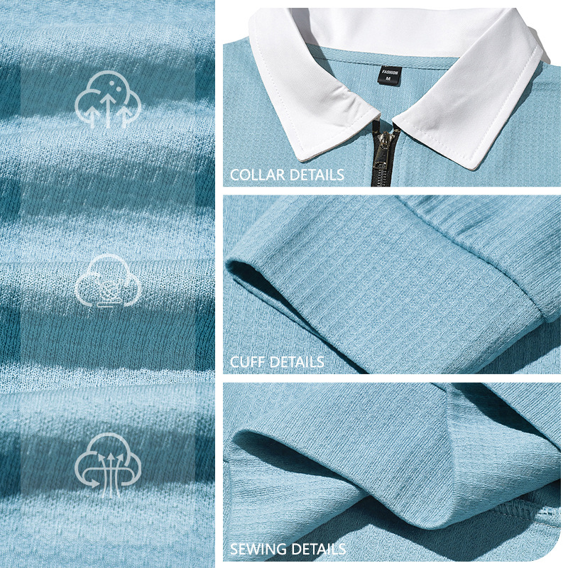 Clothes > Men's Clothing > Tops > Shirts  Long Sleeve Lapel Zip Shirt POLO Shirt S-3XL