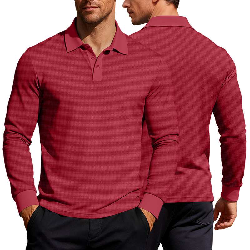 Clothes > Men's Clothing > Tops > Shirts  Waffle Men Long Sleeve Polo Shirt Casual Leisure T-Shirt