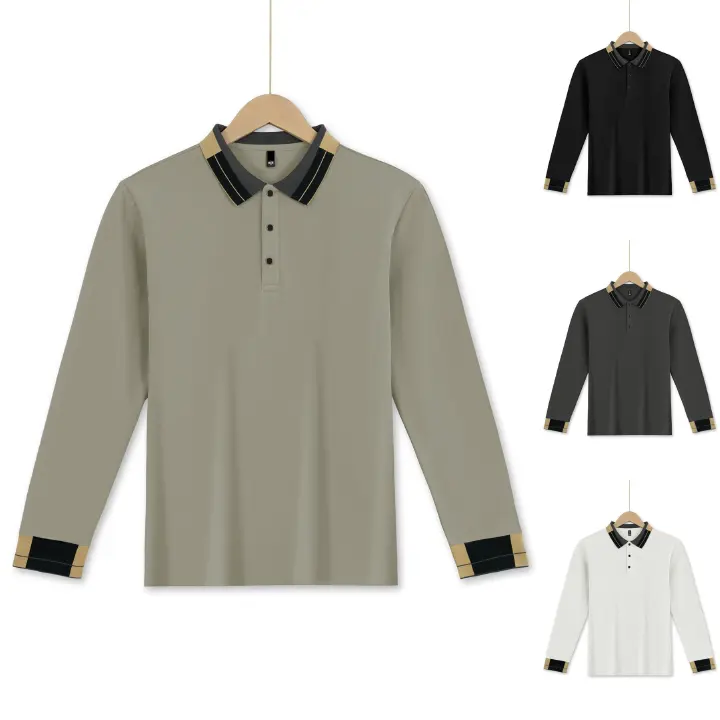 Clothes > Men's Clothing > Tops > Shirts Long Sleeve Waffle Collar Polo Shirt