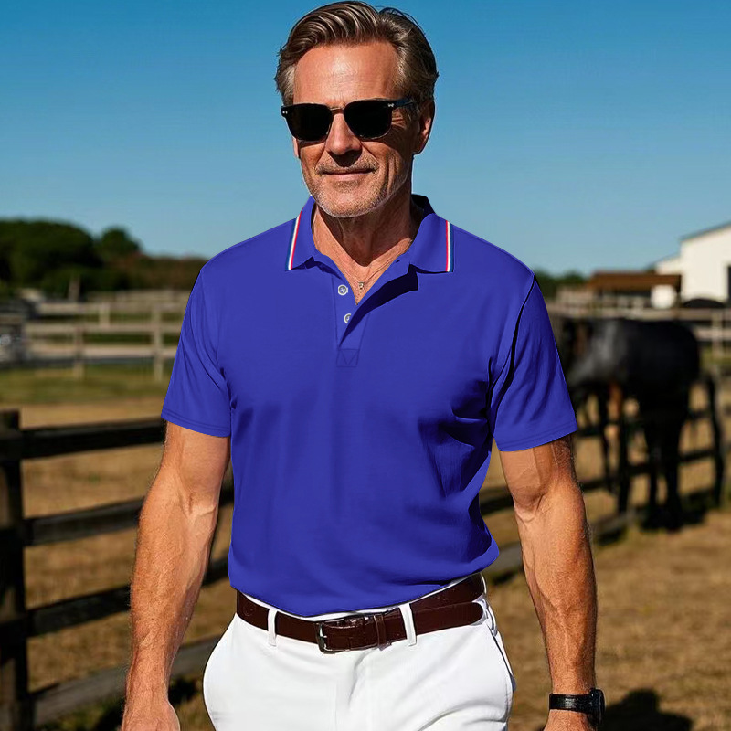 Clothes > Men's Clothing > Tops > T-Shirts  Summer Men's Polo Shirt With Lapel Black T-Shirt