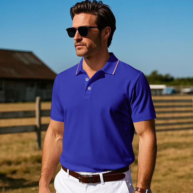 Clothes > Men's Clothing > Tops > T-Shirts  Summer Men's Polo Shirt With Lapel Black T-Shirt
