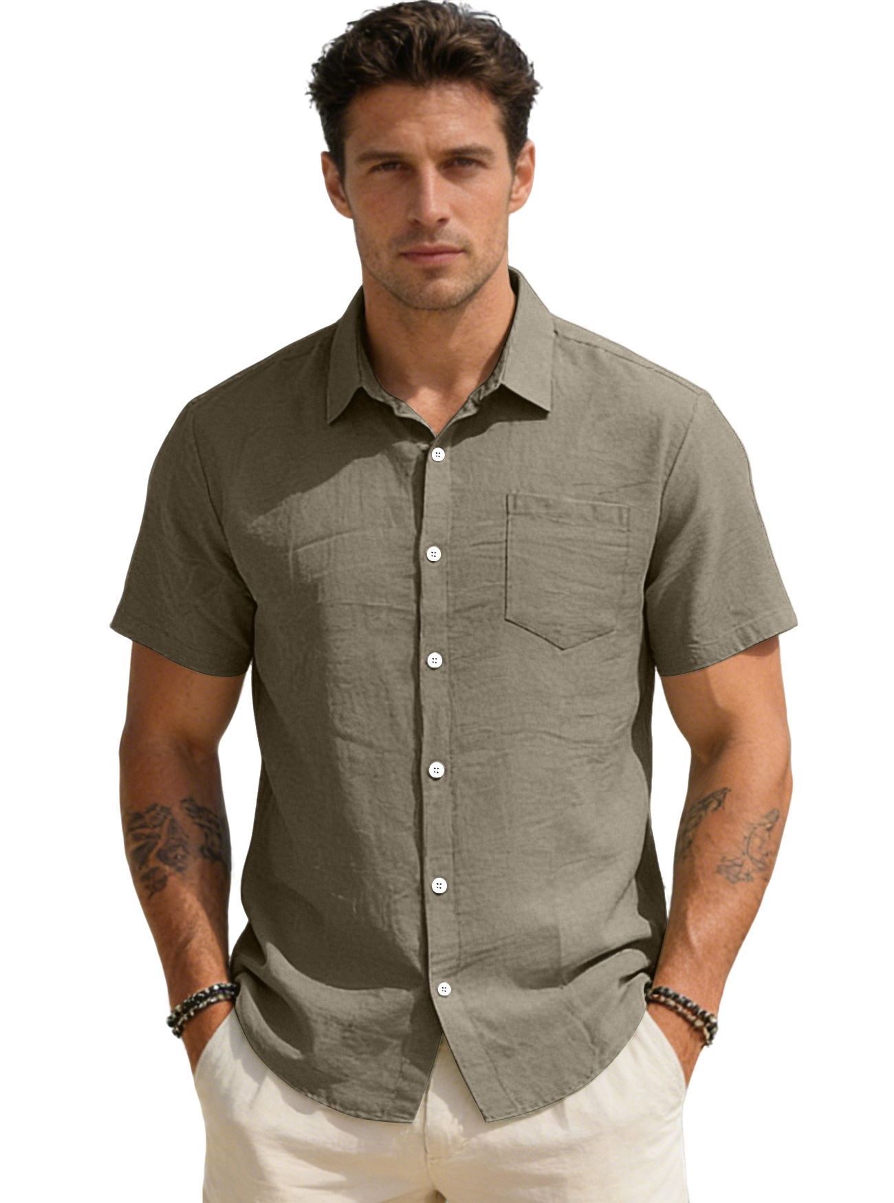 Clothes > Men's Clothing > Tops > T-Shirts  Men's Short Sleeve Loose Lapel Shirt Versatile T-Shirt S-3XL