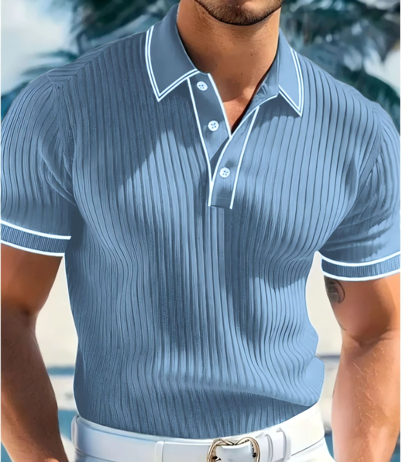 Clothes > Men's Clothing > Tops > T-Shirts  Men's Polo Shirt With Short Sleeves And Laces S-2XL