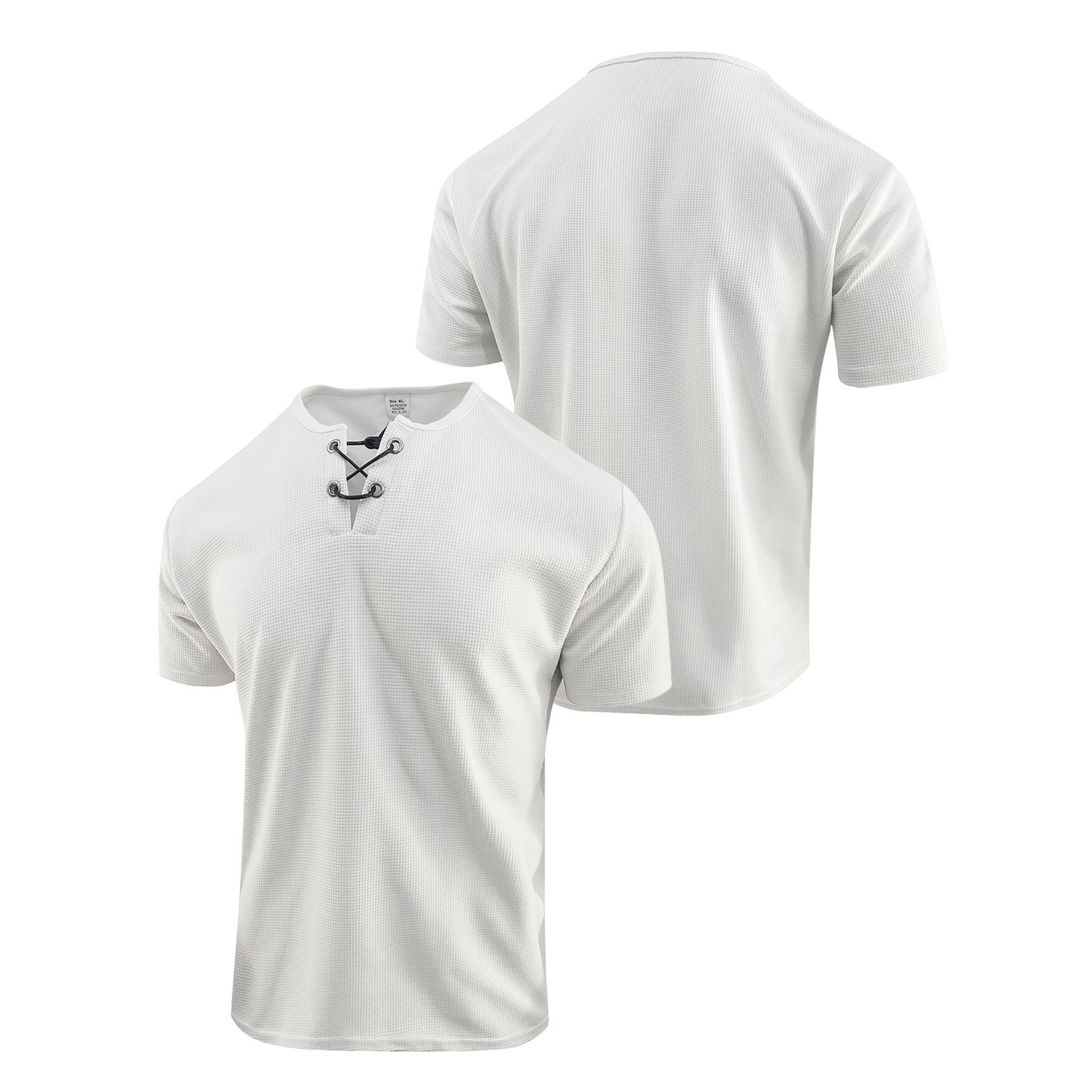 Clothes > Men's Clothing > Tops > T-Shirts  Men's Loose Fit Lace-Up Short Sleeve T-Shirt S-XXL