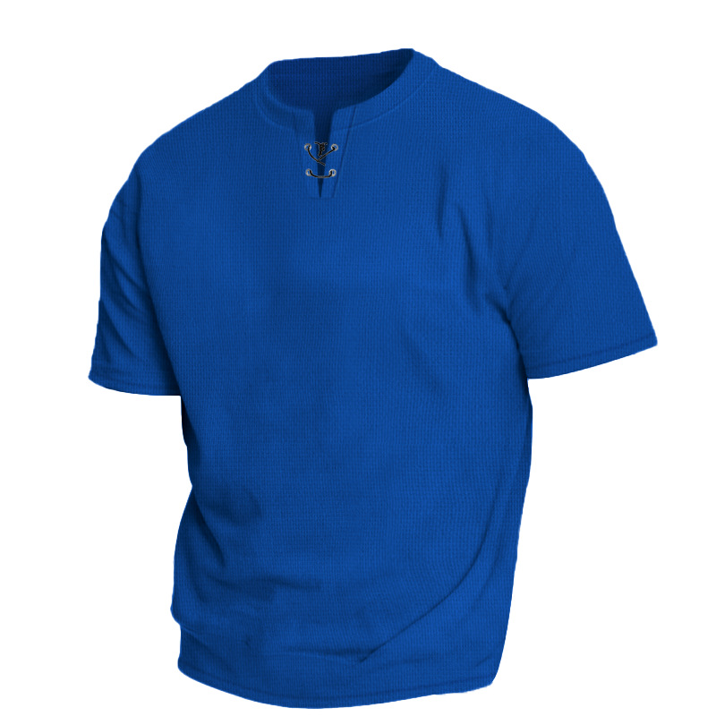 Clothes > Men's Clothing > Tops > T-Shirts  Men's Loose Fit Lace-Up Short Sleeve T-Shirt S-XXL