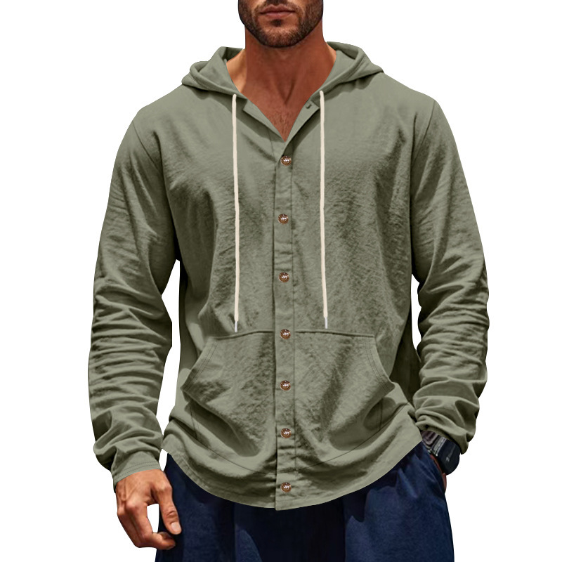 Clothes > Men's Clothing > Tops > Shirts  Men's Loose Long Sleeve Hooded Shirt S-3XL