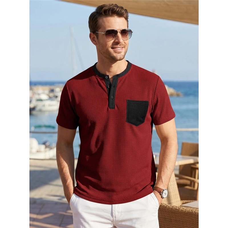 Clothes > Men's Clothing > Tops > T-Shirts Men's Short Sleeve Henley T-Shirt S-3XL