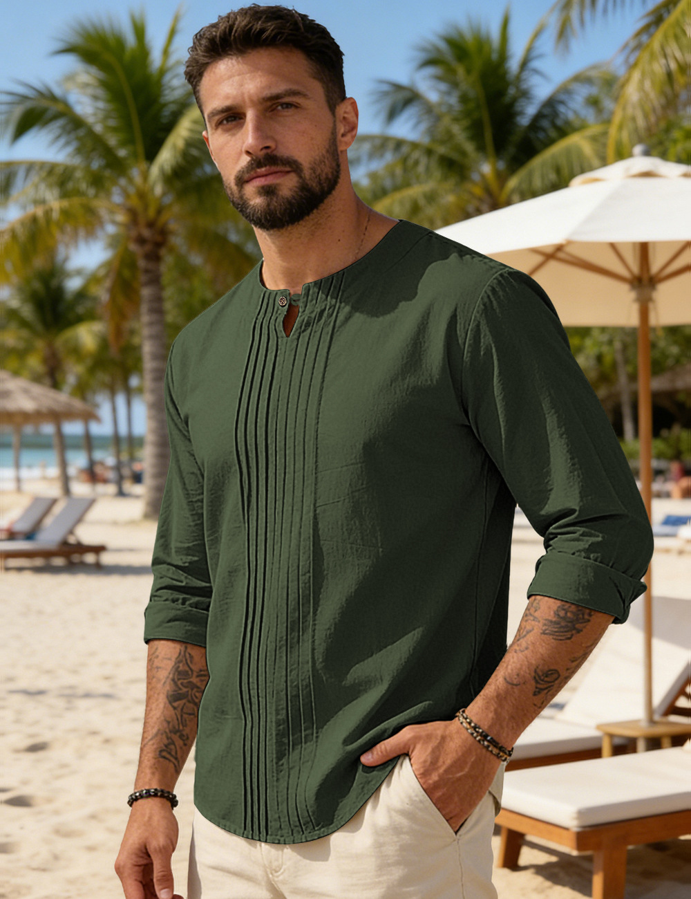 Clothes > Men's Clothing > Tops > Shirts  Men's Summer O-Neck Long Sleeve Loose Shirt
