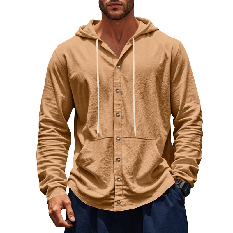 Clothes > Men's Clothing > Tops > Shirts  Men's Loose Long Sleeve Hooded Shirt S-3XL