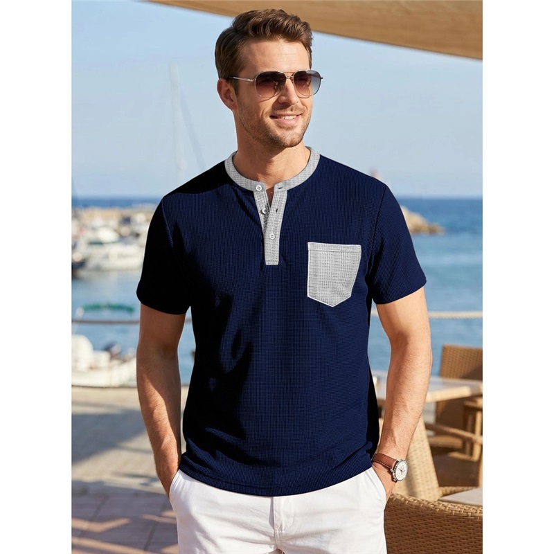 Clothes > Men's Clothing > Tops > T-Shirts Men's Short Sleeve Henley T-Shirt S-3XL