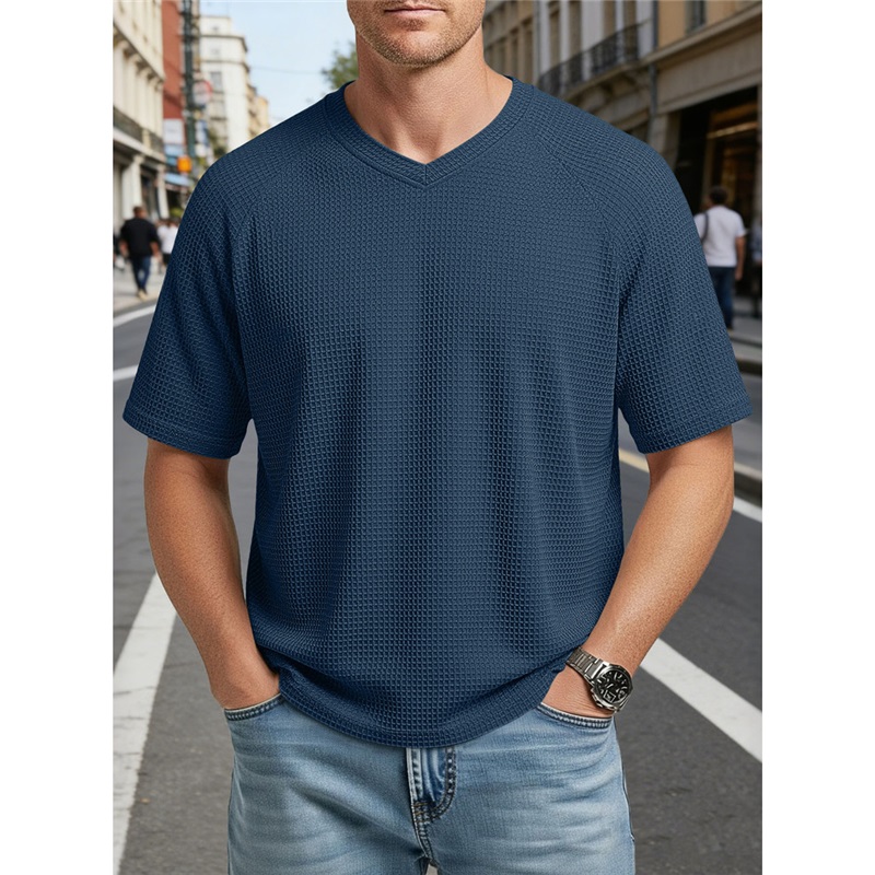 Clothes > Men's Clothing > Tops > T-Shirts  Men's Fashionable V-Neck Short-Sleeve Knitted T-Shirt S-3XL