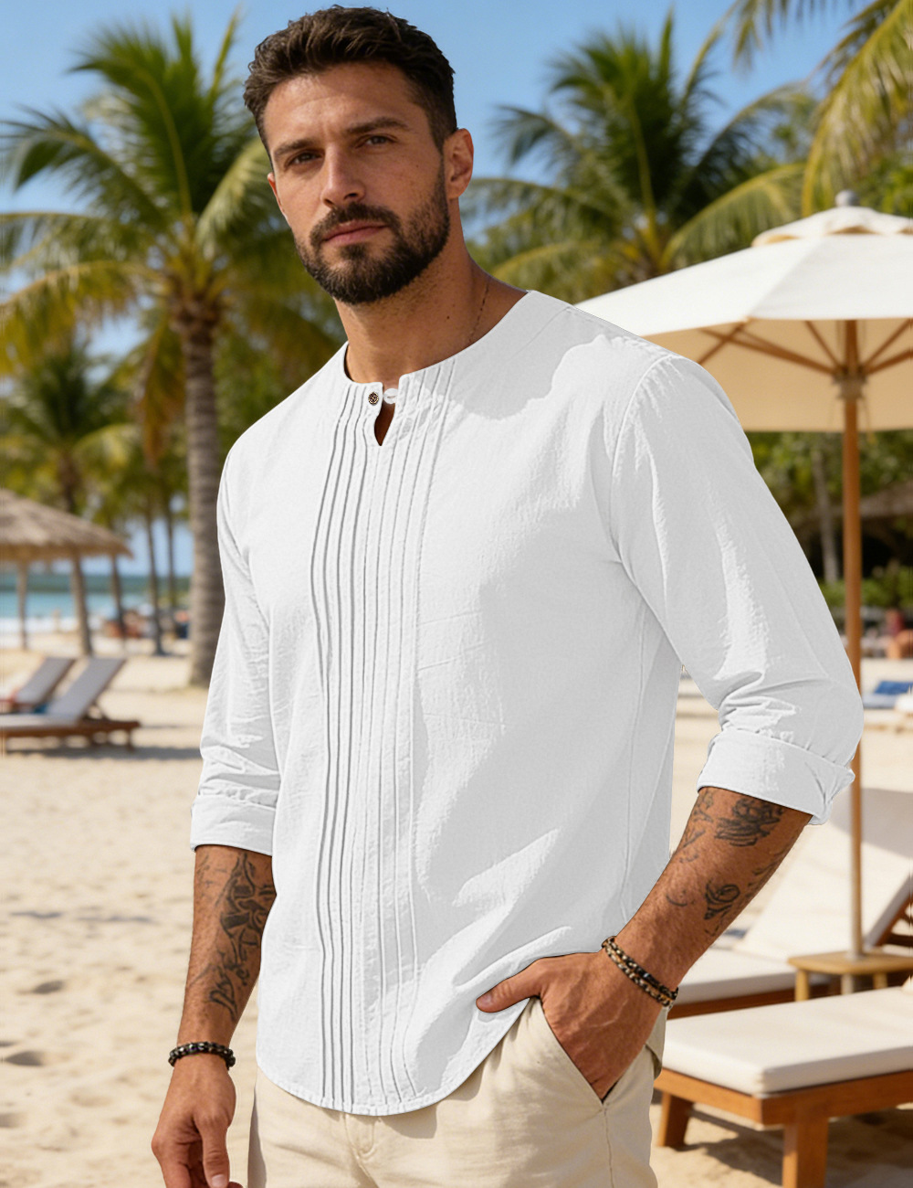Clothes > Men's Clothing > Tops > Shirts  Men's Summer O-Neck Long Sleeve Loose Shirt