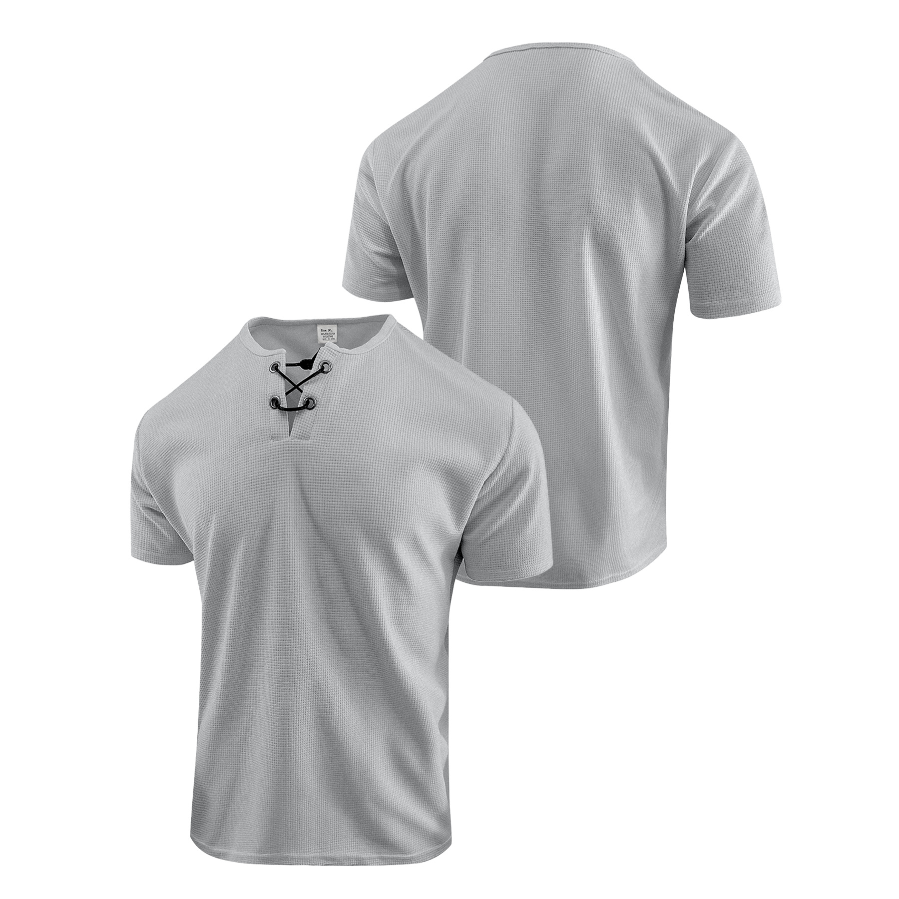 Clothes > Men's Clothing > Tops > T-Shirts  Men's Loose Fit Lace-Up Short Sleeve T-Shirt S-XXL