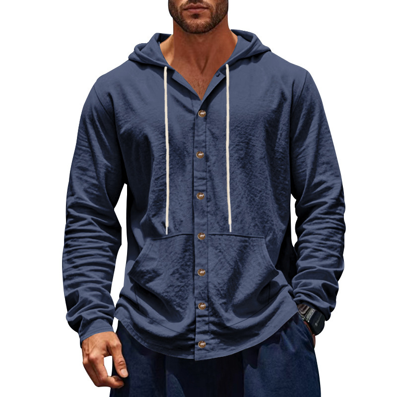 Clothes > Men's Clothing > Tops > Shirts  Men's Loose Long Sleeve Hooded Shirt S-3XL