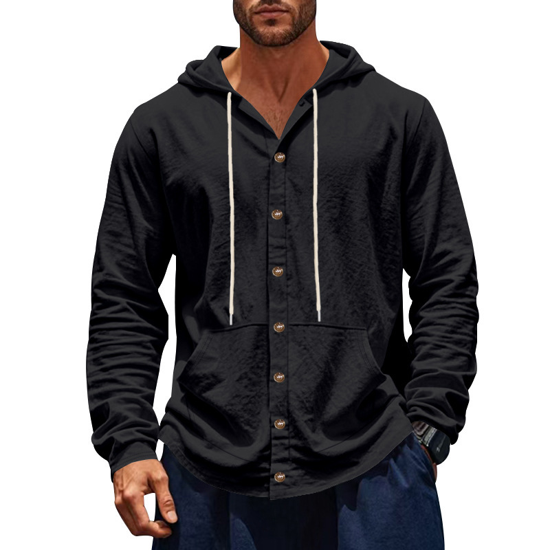Clothes > Men's Clothing > Tops > Shirts  Men's Loose Long Sleeve Hooded Shirt S-3XL