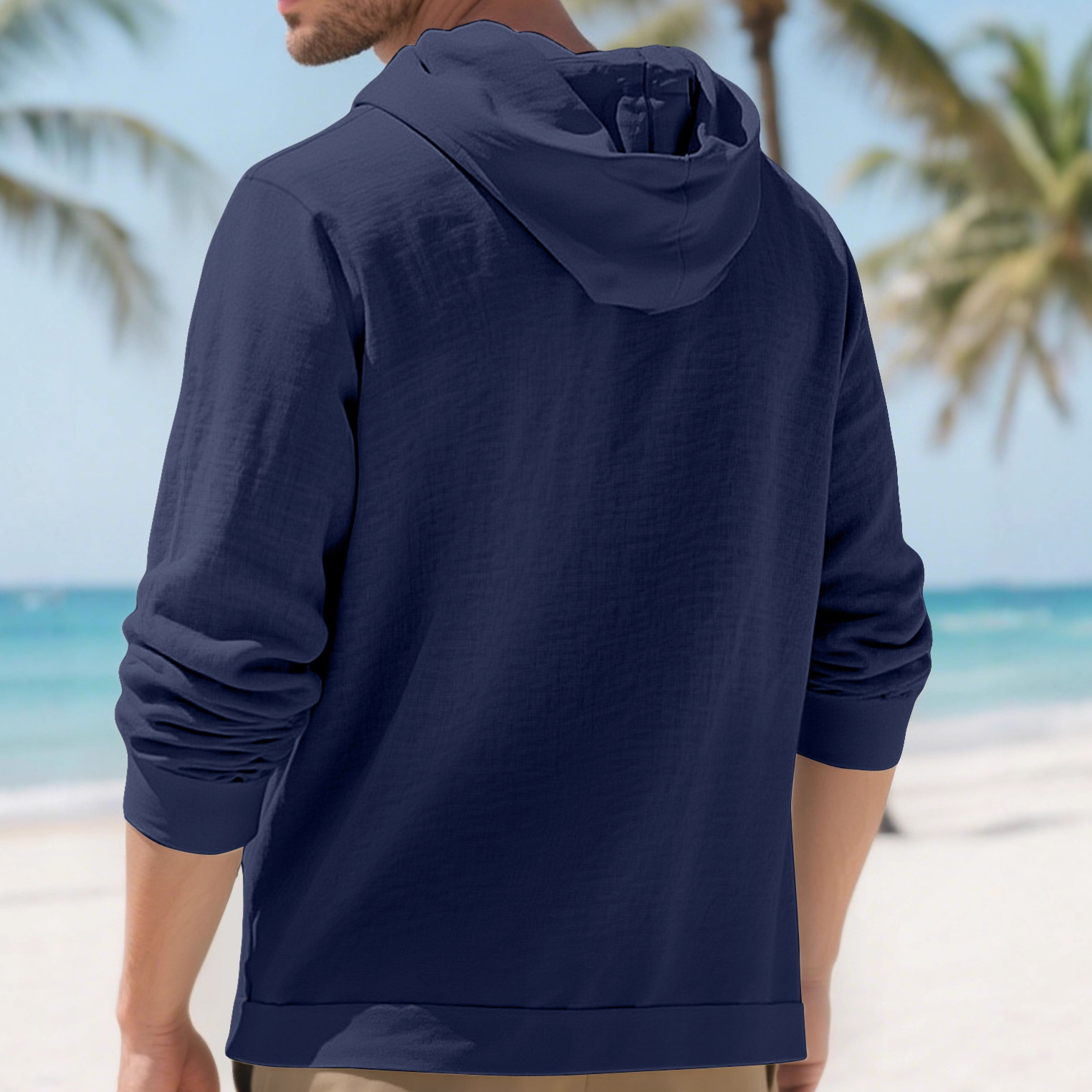 Clothes > Men's Clothing > Tops > Shirts  Men's Casual Hooded Long Sleeve Cotton Linen Shirt S-3XL