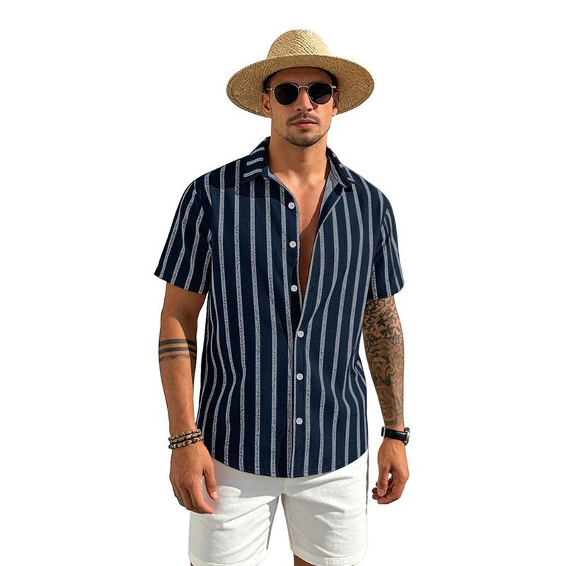 Clothes > Men's Clothing > Tops > T-Shirts Summer Striped Shirt Hawaiian Short Sleeve T-Shirt