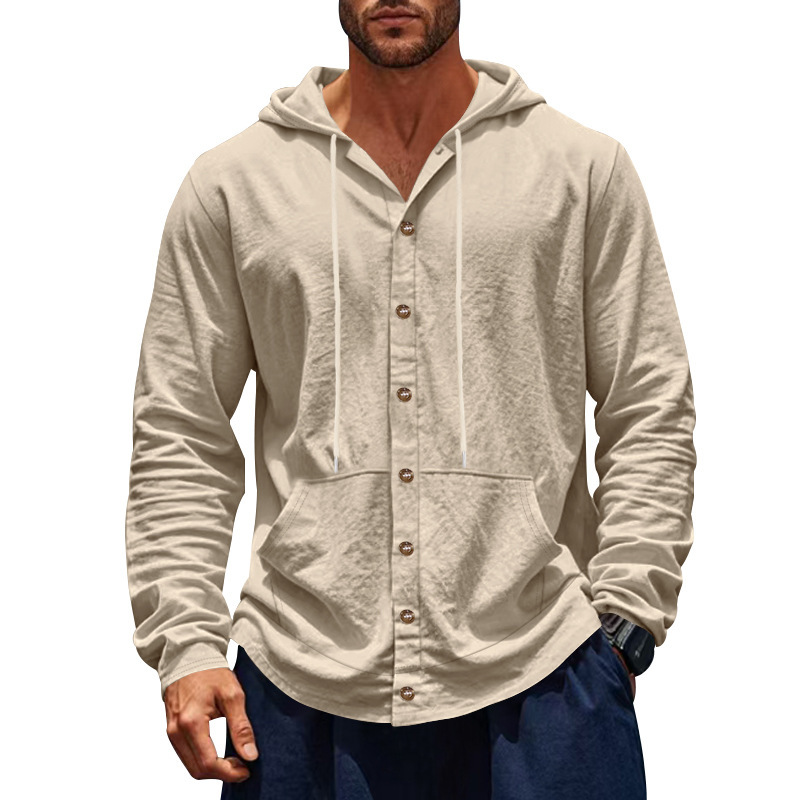 Clothes > Men's Clothing > Tops > Shirts  Men's Loose Long Sleeve Hooded Shirt S-3XL