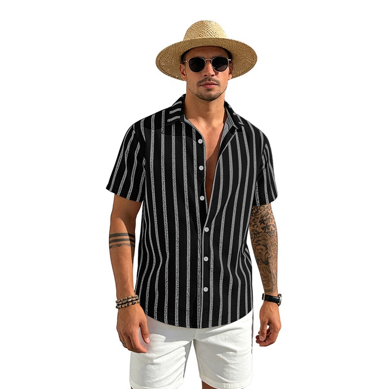 Clothes > Men's Clothing > Tops > T-Shirts Summer Striped Shirt Hawaiian Short Sleeve T-Shirt