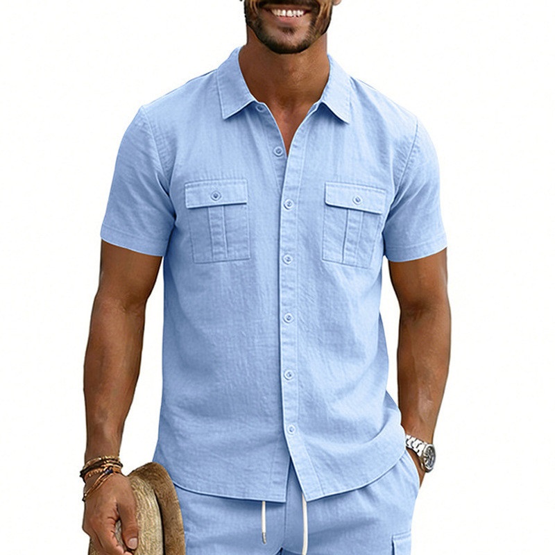 Clothes > Men's Clothing > Tops > T-Shirts  Summer Outerwear With Lapels And Short Sleeves S-3XL