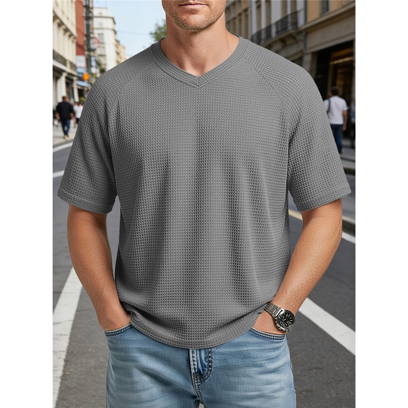 Clothes > Men's Clothing > Tops > T-Shirts  Men's Fashionable V-Neck Short-Sleeve Knitted T-Shirt S-3XL