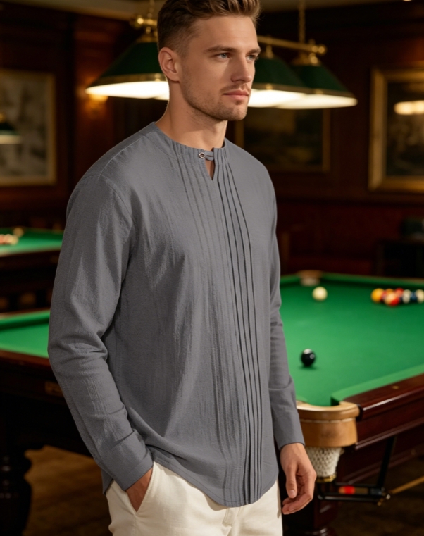 Clothes > Men's Clothing > Tops > Shirts Men's Crew Neck Long Sleeve Button Down Shirt S-3XL