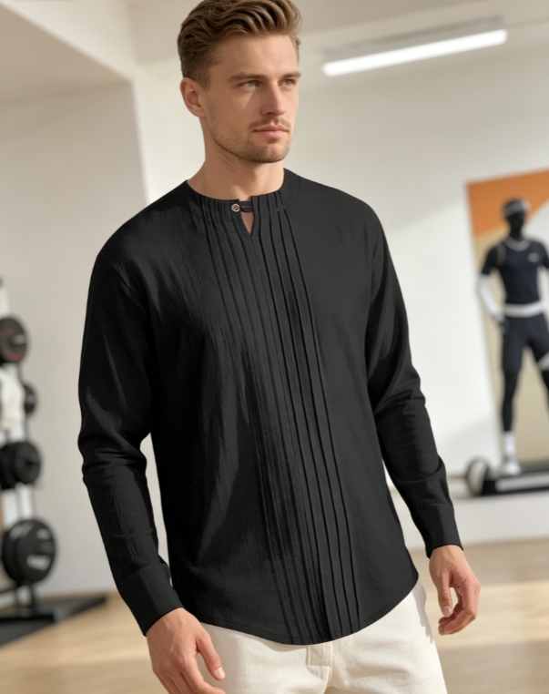 Clothes > Men's Clothing > Tops > Shirts Men's Crew Neck Long Sleeve Button Down Shirt S-3XL