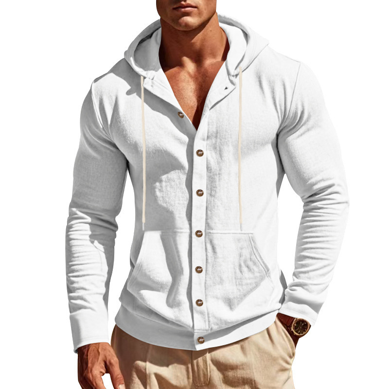 Clothes > Men's Clothing > Tops > Shirts Men's Loose Linen Long Sleeve Hooded Shirt M-3XL