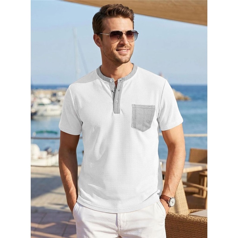 Clothes > Men's Clothing > Tops > T-Shirts Men's Short Sleeve Henley T-Shirt S-3XL