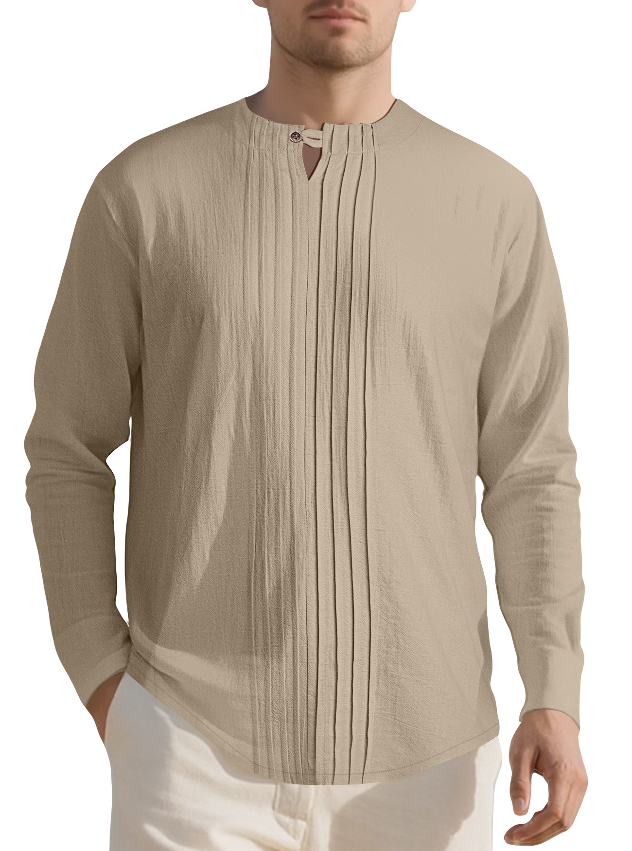Clothes > Men's Clothing > Tops > Shirts Men's Crew Neck Long Sleeve Button Down Shirt S-3XL