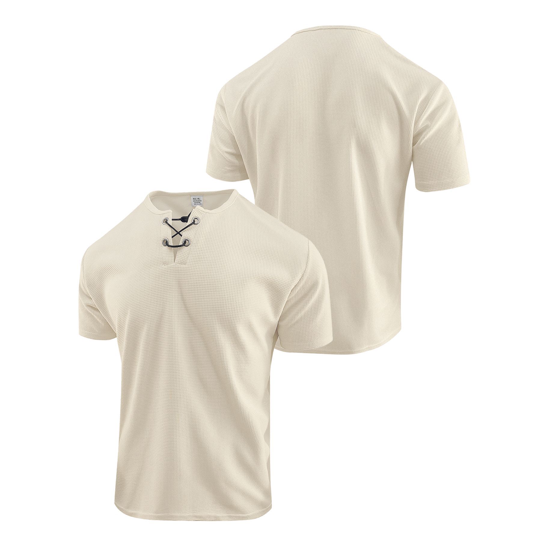 Clothes > Men's Clothing > Tops > T-Shirts  Men's Loose Fit Lace-Up Short Sleeve T-Shirt S-XXL